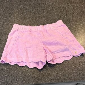 Lilly Pulitzer 100% linen Pink Scalloped High Waist Shorts